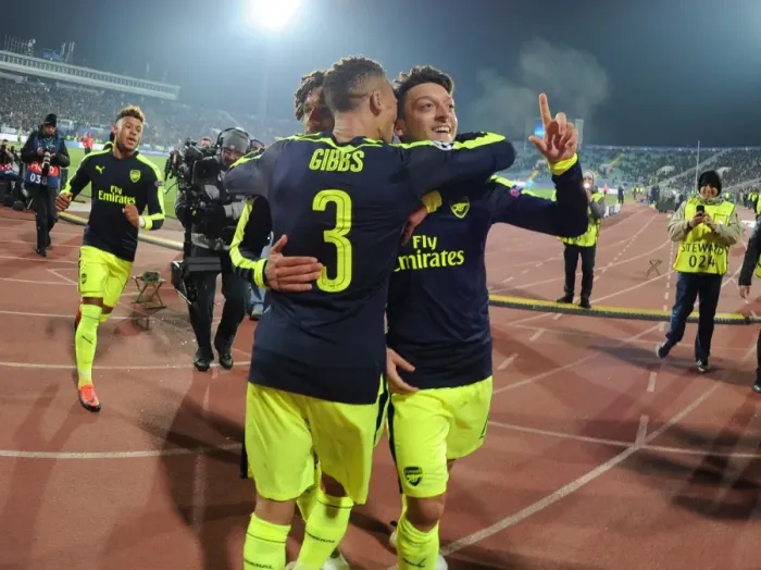 Framed Print : Mesut Ozil Scores for Arsenal Against Ludogorets in 2016-17 Champions League