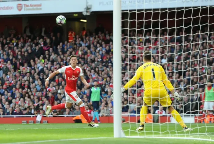 Framed Print : Mesut Ozil Scores Arsenal's Third Goal vs Swansea City (2016-17)