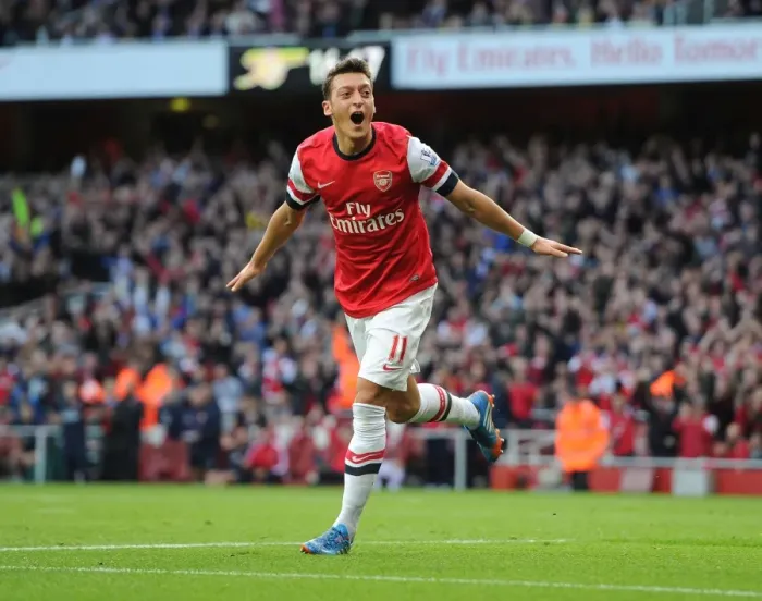 Framed Print : Mesut Ozil Scores Arsenal's Second Goal Against Norwich City (2013-14 Season)