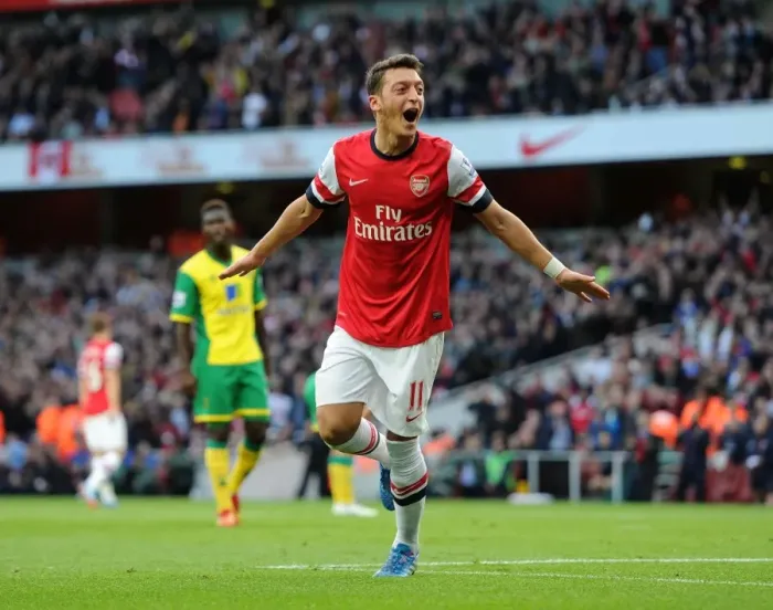 Framed Print : Mesut Ozil Scores Arsenal's Second Goal Against Norwich City (2013-14 Season) Framed Print : Mesut Ozil Scores Arsenal's Second Goal Against Norwich City (2013-14 Season)
