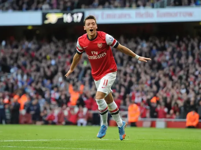 Framed Print : Mesut Ozil Scores Arsenal's Second Goal Against Norwich City, 2013-14 Season