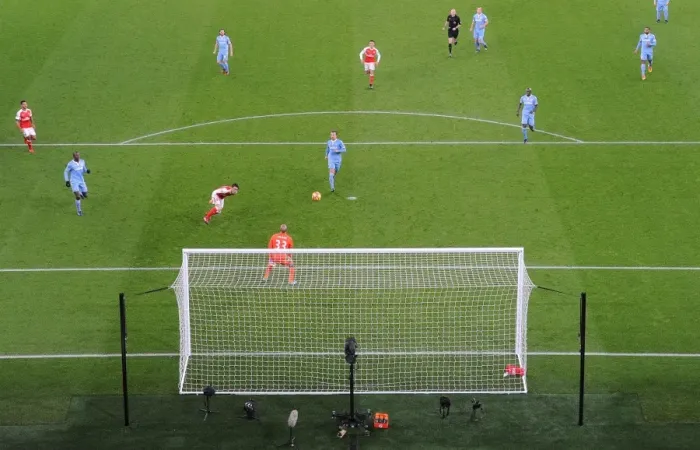 Framed Print : Mesut Ozil Scores Arsenal's Second Goal Against Stoke City, Premier League 2016-17