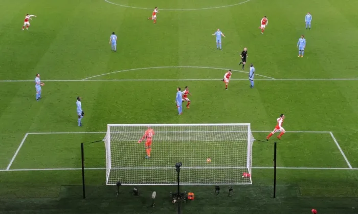 Framed Print : Mesut Ozil Scores Arsenal's Second Goal Against Stoke City (2016-17)