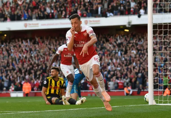 Framed Print : Mesut Ozil Scores Arsenal's Second Goal Against Watford (2018-19)