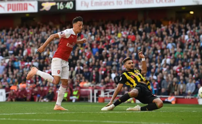 Framed Print : Mesut Ozil Scores Arsenal's Second Goal Against Watford (2018-19)