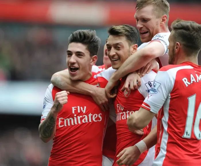 Framed Print : Mesut Ozil Scores the Decisive Goal: Arsenal vs Liverpool (April 2015)