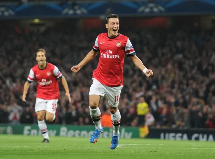 Framed Print : Mesut Ozil Scores First Arsenal Goal: Arsenal vs. SSC Napoli, UEFA Champions League 2013-14