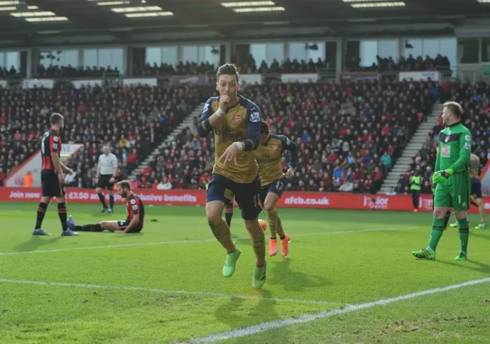 Framed Print : Mesut Ozil Scores First Arsenal Goal: Arsenal's Victory Over Bournemouth in 2015-16 Premier League
