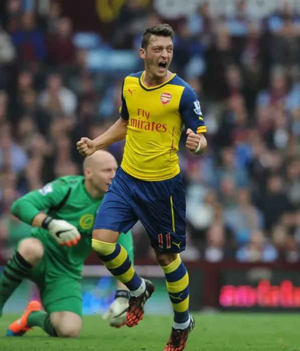 Framed Print : Mesut Ozil Scores First Arsenal Goal: Aston Villa vs. Arsenal, Premier League 2014-15