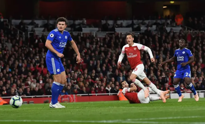 Framed Print : Mesut Ozil Scores First Arsenal Goal Against Leicester City, 2018-19 Premier League