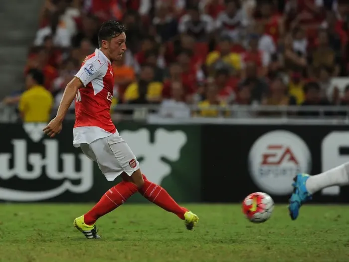 Framed Print : Mesut Ozil Scores His Third Goal: Arsenal Triumphs Over Everton in 2015 Asia Trophy Match