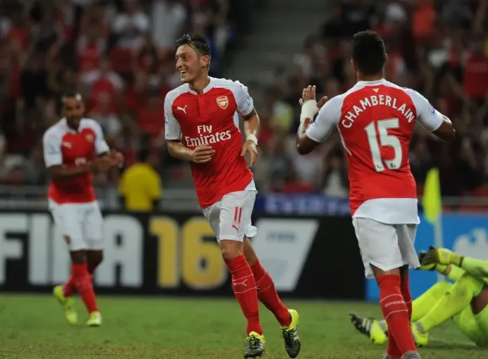 Framed Print : Mesut Ozil Scores His Third Goal: Arsenal's Victory at 2015-16 Barclays Asia Trophy vs Everton, Singapore Framed Print : Mesut Ozil Scores His Third Goal: Arsenal's Victory at 2015-16 Barclays Asia Trophy vs Everton, Singapore