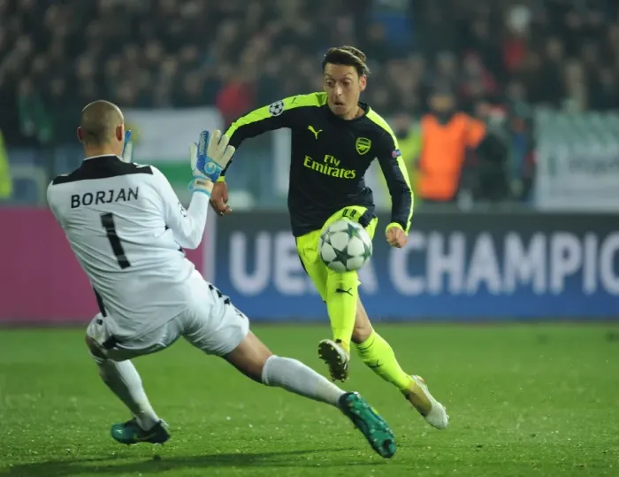 Framed Print : Mesut Ozil Scores the Third Goal: Arsenal's Victory over Ludogorets Razgrad in the UEFA Champions League (2016-17)