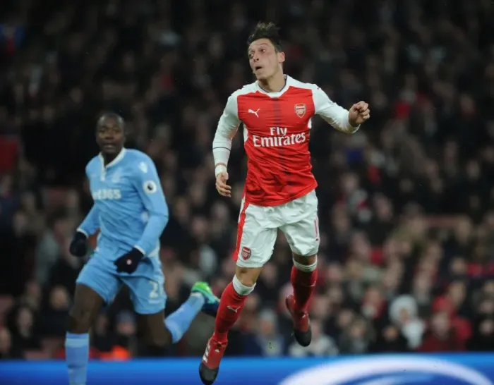 Framed Print : Mesut Ozil Scores the Second Goal: Arsenal vs Stoke City, Premier League 2016-17