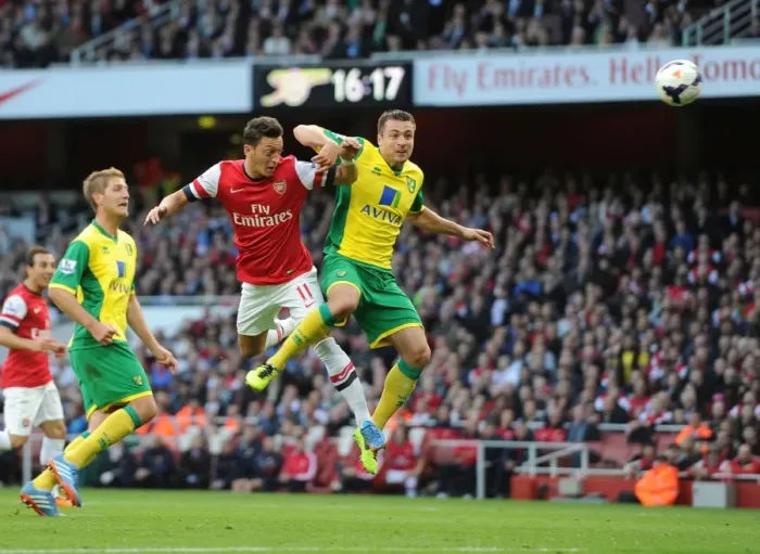 Framed Print : Mesut Ozil Scores His Second Goal Against Norwich City, 2013-14 Premier League