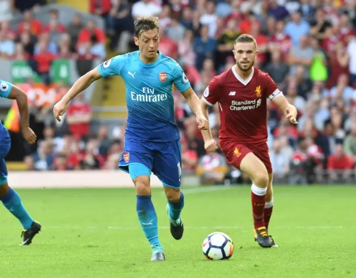 Framed Print : Mesut Ozil: Star Midfielder in Action Against Liverpool, 2017-18 Premier League