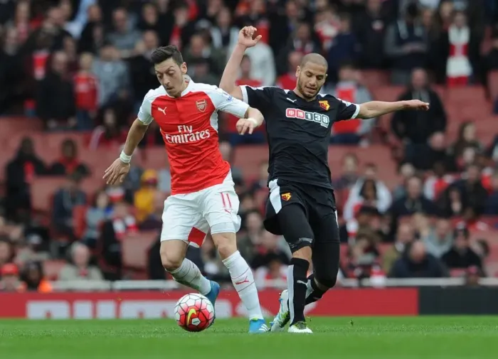 Framed Print : Mesut Ozil vs. Adlene Guedioura: A Battle at the Emirates - Arsenal vs. Watford, Premier League 2015-16