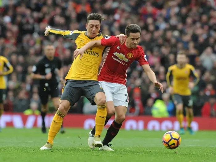 Framed Print : Mesut Ozil vs Ander Herrera: Battle at Old Trafford - Manchester United vs Arsenal, Premier League 2016-17 Framed Print : Mesut Ozil vs Ander Herrera: Battle at Old Trafford - Manchester United vs Arsenal, Premier League 2016-17