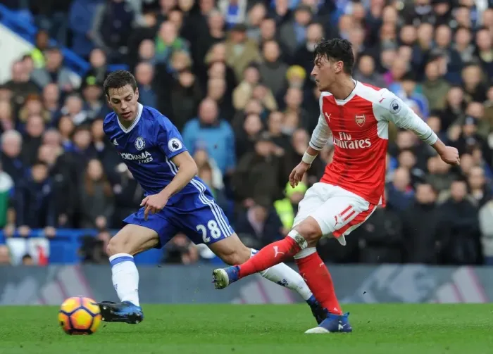 Framed Print : Mesut Ozil vs Cesar Azpilicueta: A Football Rivalry at Stamford Bridge - Premier League 2016-17