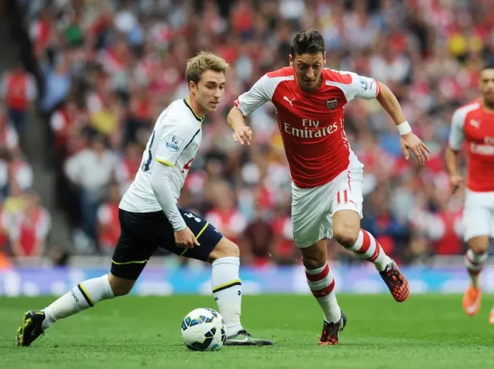 Framed Print : Mesut Ozil vs. Christian Eriksen: Battle at the Emirates - Arsenal v Tottenham, Premier League 2014-15