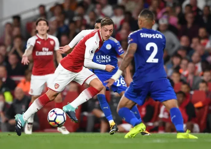 Framed Print : Mesut Ozil vs. Danny Simpson: Intense Battle at Arsenal's Emirates Stadium (Arsenal v Leicester City 2017-18) Framed Print : Mesut Ozil vs. Danny Simpson: Intense Battle at Arsenal's Emirates Stadium (Arsenal v Leicester City 2017-18)