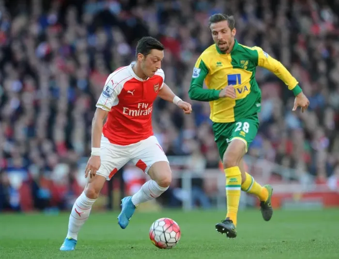 Framed Print : Mesut Ozil vs. Gary O'Neil: A Battle at the Arsenal vs. Norwich City, Premier League, 2016 Framed Print : Mesut Ozil vs. Gary O'Neil: A Battle at the Arsenal vs. Norwich City, Premier League, 2016