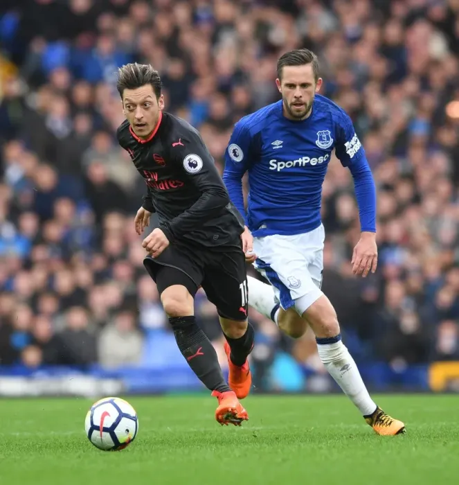 Framed Print : Mesut Ozil vs. Gylfi Sigurdsson: Battle at Goodison Park, Everton vs. Arsenal, Premier League 2017-18 Framed Print : Mesut Ozil vs. Gylfi Sigurdsson: Battle at Goodison Park, Everton vs. Arsenal, Premier League 2017-18