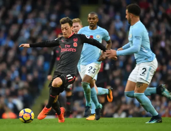 Framed Print : Mesut Ozil vs. Kyle Walker: Clash of the Stars in Manchester City vs. Arsenal (2017-18)