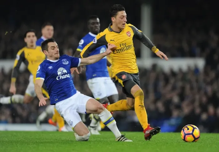 Framed Print : Mesut Ozil vs Leighton Baines: Intense Battle at Goodison Park - Everton vs Arsenal, Premier League 2016-17 Framed Print : Mesut Ozil vs Leighton Baines: Intense Battle at Goodison Park - Everton vs Arsenal, Premier League 2016-17