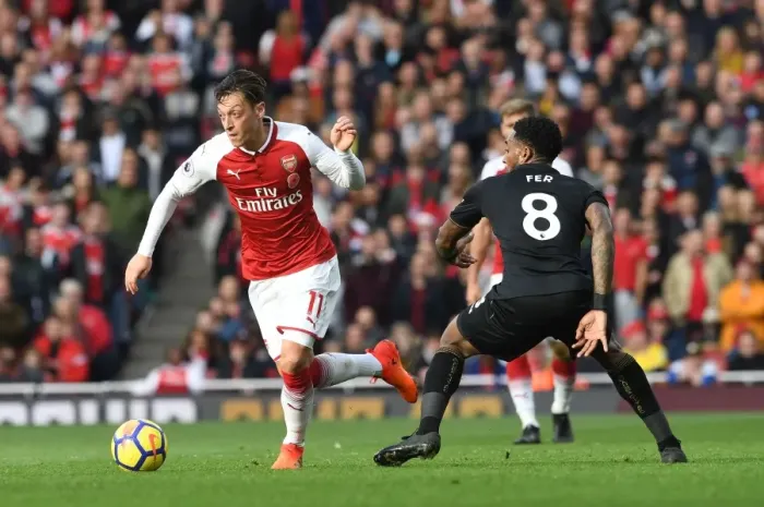 Framed Print : Mesut Ozil vs. Leroy Fer: A Midfield Showdown - Arsenal vs. Swansea City, Premier League 2017-18