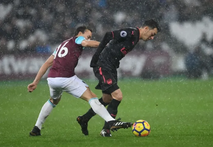 Framed Print : Mesut Ozil vs Mark Noble: A Premier League Showdown Framed Print : Mesut Ozil vs Mark Noble: A Premier League Showdown