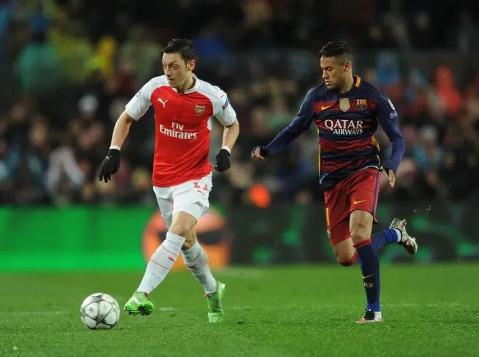 Framed Print : Mesut Ozil vs Neymar: A Champions League Showdown at Camp Nou Framed Print : Mesut Ozil vs Neymar: A Champions League Showdown at Camp Nou