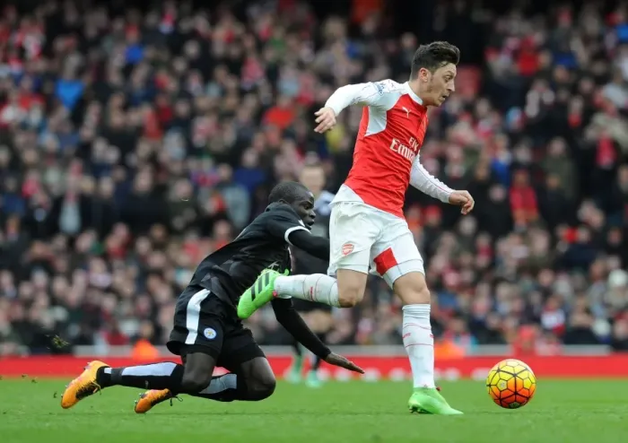 Framed Print : Mesut Ozil vs N'Golo Kante: A Midfield Showdown in Arsenal vs Leicester City Premier League Clash Framed Print : Mesut Ozil vs N'Golo Kante: A Midfield Showdown in Arsenal vs Leicester City Premier League Clash