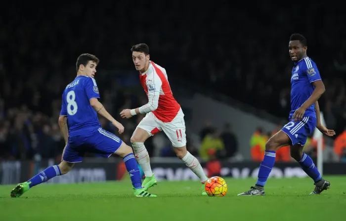 Framed Print : Mesut Ozil vs. Oscar and Jon Obi Mikel: A Midfield Showdown at Arsenal vs. Chelsea (2015-16) Framed Print : Mesut Ozil vs. Oscar and Jon Obi Mikel: A Midfield Showdown at Arsenal vs. Chelsea (2015-16)