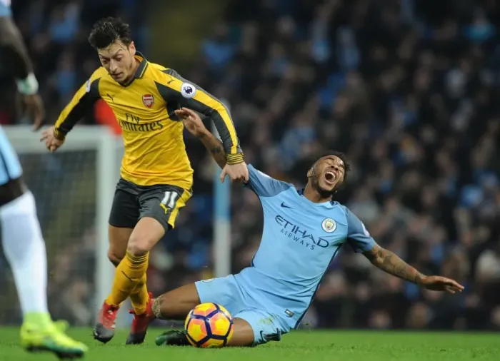 Framed Print : Mesut Ozil vs. Raheem Sterling: Clash of the Stars in Manchester City vs. Arsenal (Premier League 2016-17)
