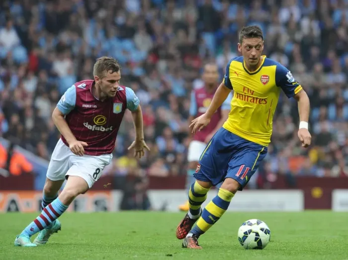 Framed Print : Mesut Ozil vs Tom Cleverley: A Football Battle at Villa Park, 2014-15 Premier League Framed Print : Mesut Ozil vs Tom Cleverley: A Football Battle at Villa Park, 2014-15 Premier League