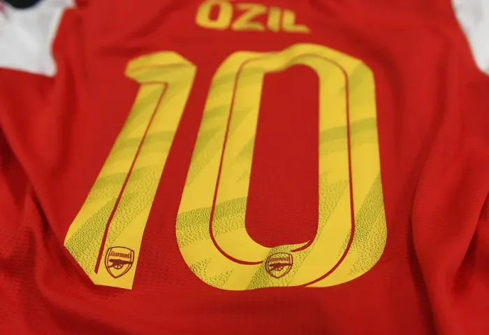 Framed Print : Mesut Ozil's Arsenal Jersey in Arsenal Changing Room Before Colorado Rapids Match (2019-20)