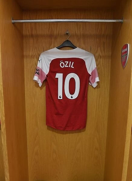 Mesut Ozil's Arsenal Jersey in Arsenal Dressing Room Before Arsenal v Chelsea Match