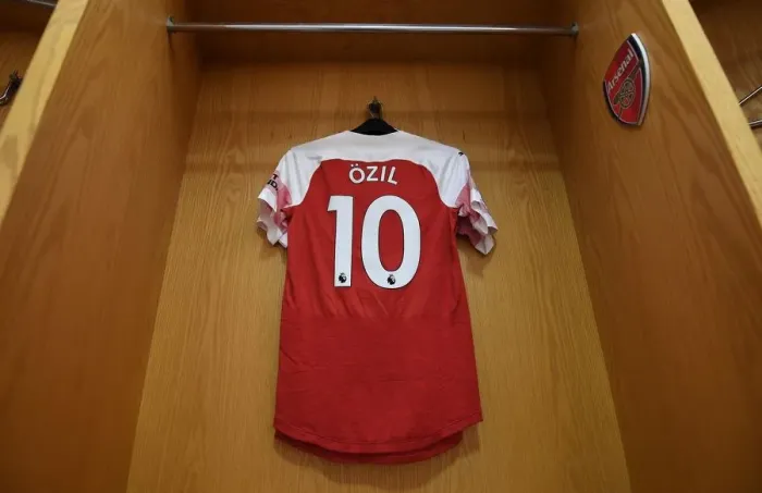 Framed Print : Mesut Ozil's Arsenal Shirt in the Changing Room before Arsenal v Crystal Palace Match