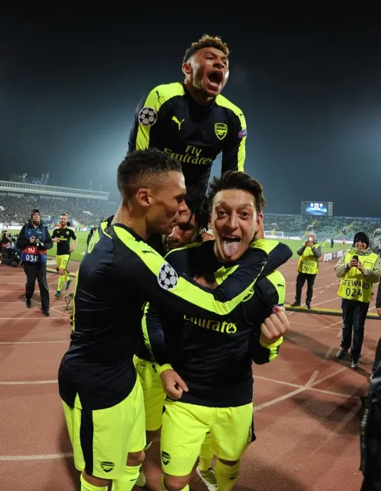 Framed Print : Mesut Ozil's Hat-Trick: Arsenal's Victory Over Ludogorets Razgrad in the 2016-17 UEFA Champions League