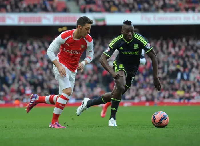 Framed Print : Mesut Ozil's Magic: Outsmarting Albert Adomah in Arsenal's FA Cup Triumph Framed Print : Mesut Ozil's Magic: Outsmarting Albert Adomah in Arsenal's FA Cup Triumph