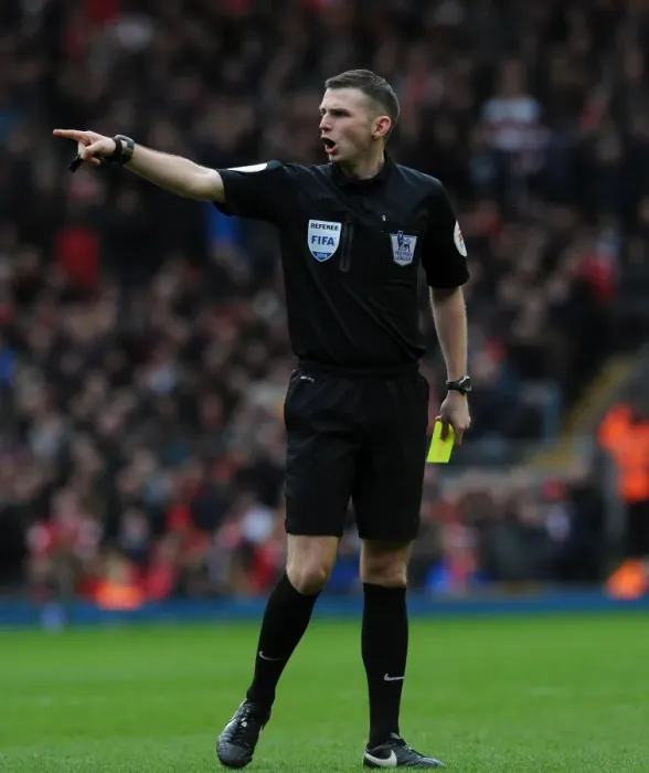 Framed Print : Michael Oliver Referees Liverpool vs Arsenal, Premier League 2013-14