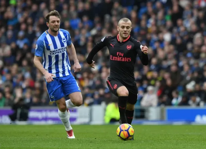 Framed Print : Midfield Showdown: Jack Wilshere vs Dale Stephens (Brighton & Hove Albion vs Arsenal, 2017-18)