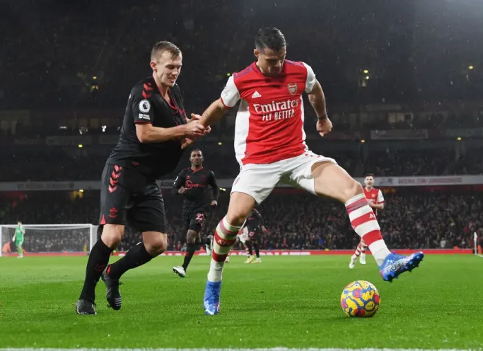 Framed Print : Midfield Showdown: Xhaka vs Ward-Prowse in Arsenal vs Southampton Premier League Clash