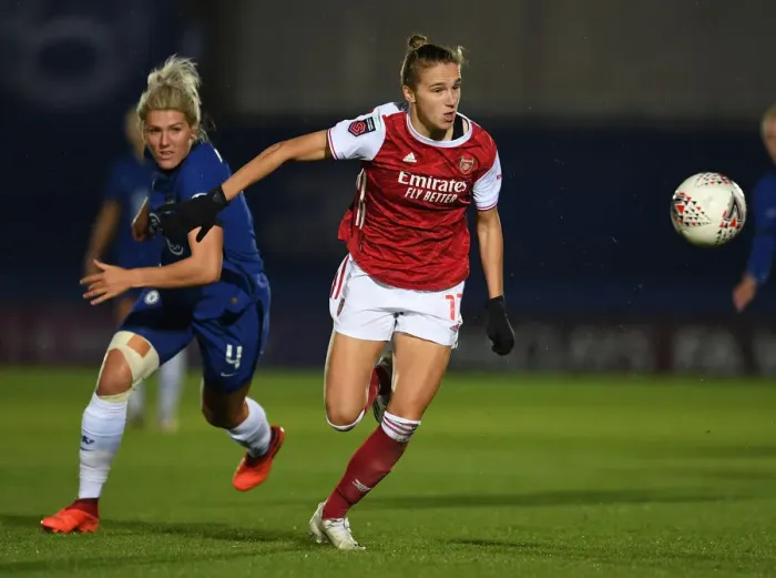 Framed Print : Miedema vs. Bright: A Titanic Battle in Chelsea Women vs. Arsenal Women's Continental Cup Showdown