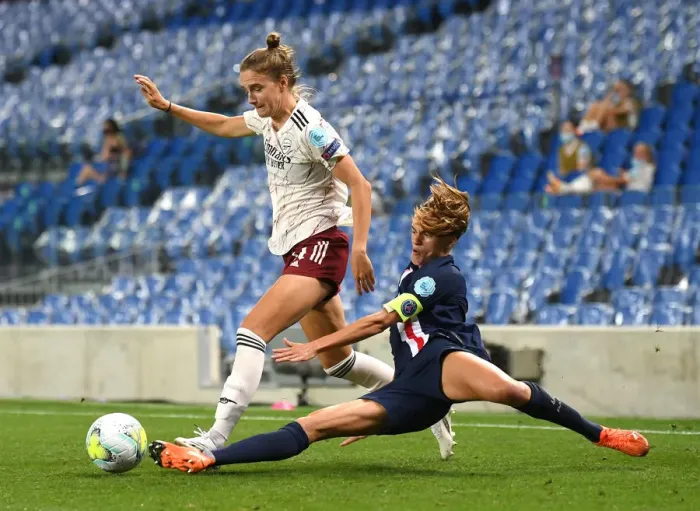 Framed Print : Miedema vs. Paredes: A Champions League Showdown - Arsenal's Star Forwards Clash in Quarterfinals