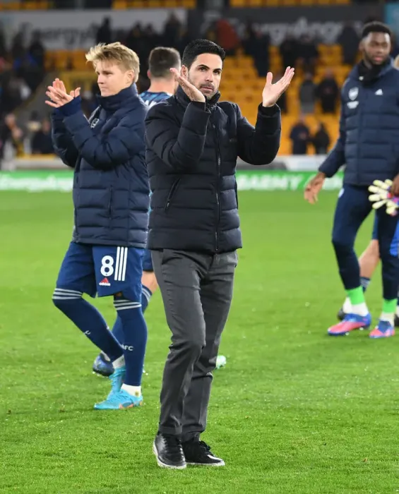 Framed Print : Mikel Arteta Applauding Arsenal Fans at Wolverhampton Wanderers: Premier League 2021-22 Framed Print : Mikel Arteta Applauding Arsenal Fans at Wolverhampton Wanderers: Premier League 2021-22