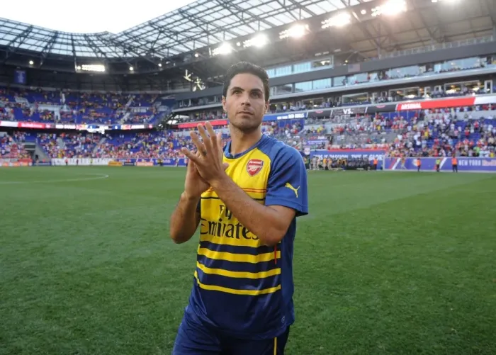 Framed Print : Mikel Arteta Applauds Arsenal Fans after New York Red Bulls Pre-Season Match, 2014