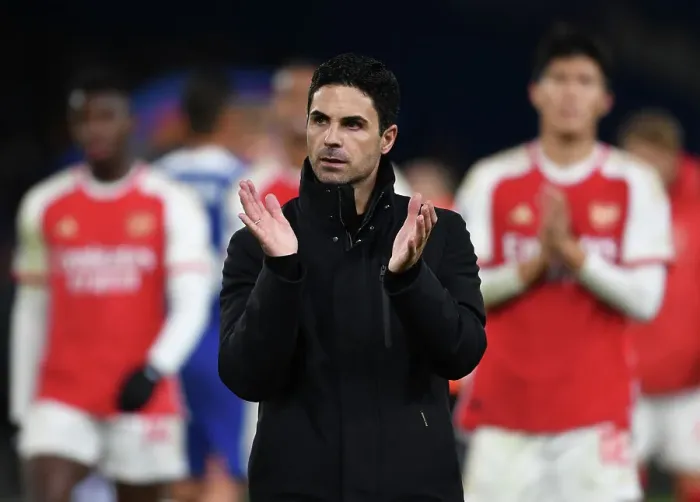 Framed Print : Mikel Arteta Applauds Arsenal Fans at Stamford Bridge After Chelsea Clash (2023-24 Premier League) Framed Print : Mikel Arteta Applauds Arsenal Fans at Stamford Bridge After Chelsea Clash (2023-24 Premier League)