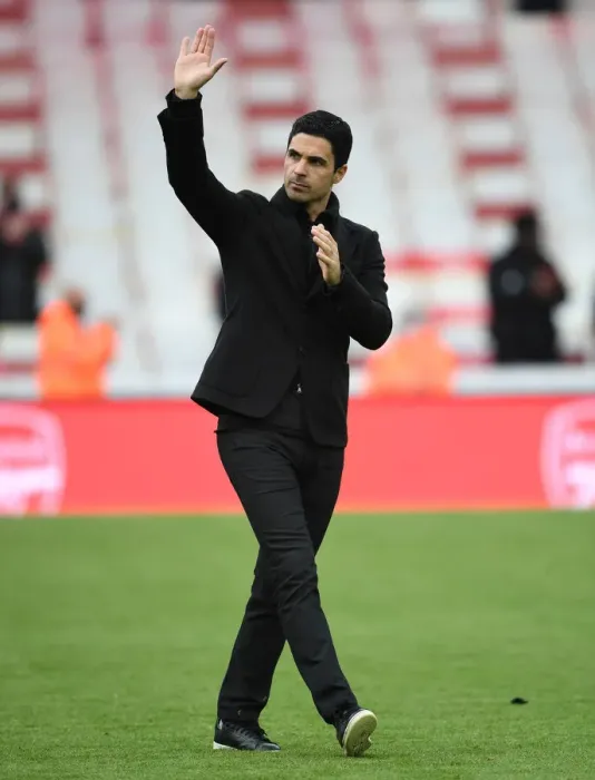 Framed Print : Mikel Arteta and Arsenal Fans Celebrate Historic Win Against Brighton & Hove Albion (2020-21) at Emirates Stadium